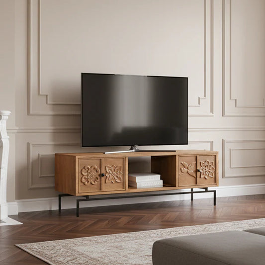 Tatvaacasa Hand-Carved Wooden TV Unit