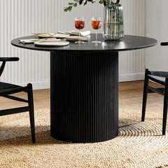 Black Mango Wood Round Dining Table Dining Table for Living Room