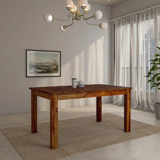 Teak Wood 6 Seater Dining Table In Rustic Teak Finish