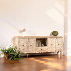 White Wooden Sideboard with Open Shelf