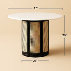 Marble and Cane Round Dining Table