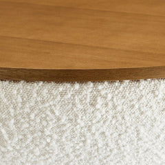 Tatvaacasa Round Upholstered Storage Coffee Table in Natural Ivory