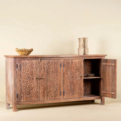 Carved Acacia Wood Sideboard Natural