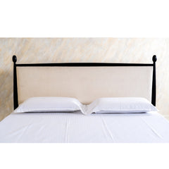 Solid Wood Bed with Upholstered Headboard | Modern Wooden Bed Frame for Bedroom