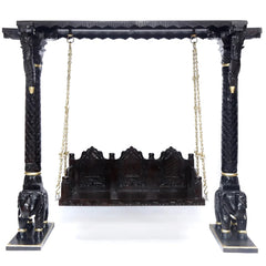 Wooden Brass Chain Carved Elephants pillar Swing