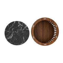 Round Marble Top Nesting Coffee Table Set in Walnut Black