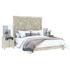Sunflower Solid Mango Wooden Bed | Hand-Carved