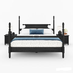 Hand-Turned Black Mango Wood Poster Bed