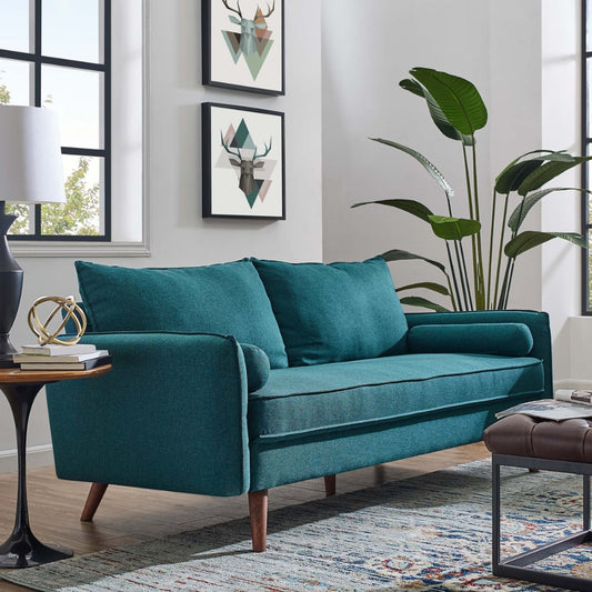 Tatvaacasa Upholstered Fabric Sofa in Azure