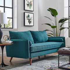 Tatvaacasa Upholstered Fabric Sofa in Azure