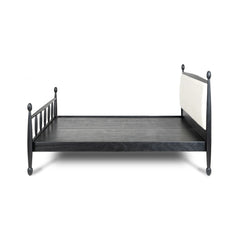 Solid Wood Bed with Upholstered Headboard | Modern Wooden Bed Frame for Bedroom