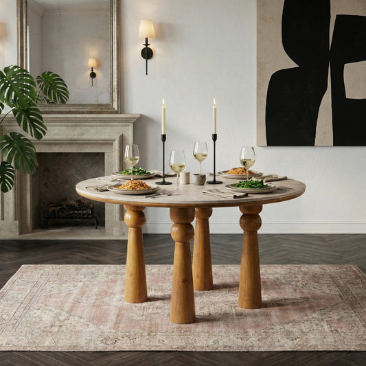 Wooden Dining Table With Marble Top