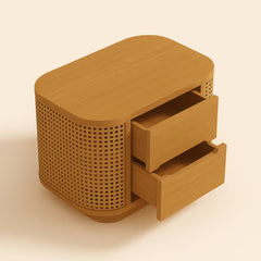 Tatvaacasa Natural Oak Cane Nightstand