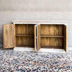 Hand Carved Solid Wooden Sideboard Whitewash