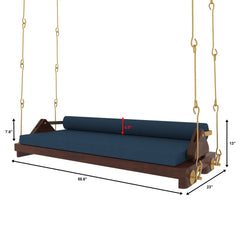 Wooden Swing with Blue Cushions
