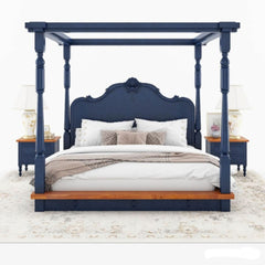 Solid Wood Canopy Bed Low Profile Platform