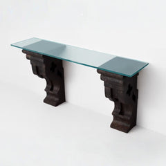 Tatvaacasa Carved Console Table with Glass Top