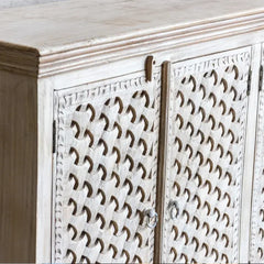 Hand Carved Solid Wooden Sideboard Whitewash