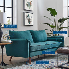 Tatvaacasa Upholstered Fabric Sofa in Azure