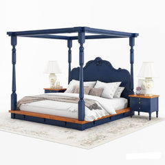 Solid Wood Canopy Bed Low Profile Platform