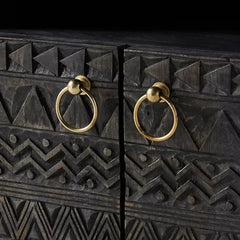 Black Hand-Carved Wooden Bedside Table