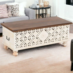 Hand-Carved Storage Trunk Coffee Table