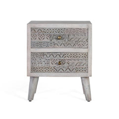 Mango Wood With a Light Gray Bedside Table