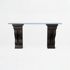 Tatvaacasa Carved Console Table with Glass Top