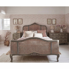 Hand Carved Rattan Painted French Bed