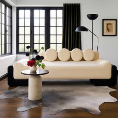 Tatvaacasa Modern Beige Sofa with Circular Back Cushions