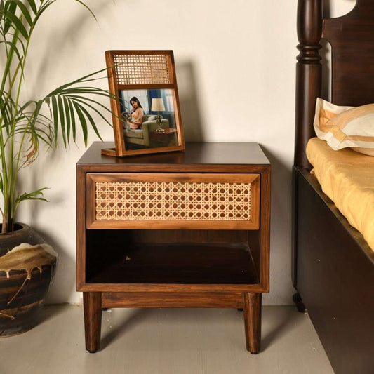 Modern Wooden Cane Bedside Table