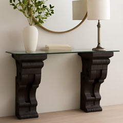 Tatvaacasa Carved Console Table with Glass Top