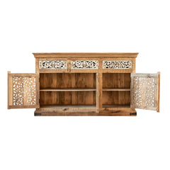 Hand Carved Solid Wooden Sideboard Whitewash