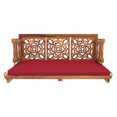 Carved Back Designed Red Upholstery Handmade Swing for Home