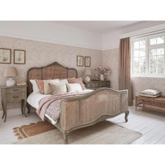 Hand Carved Rattan Painted French Bed