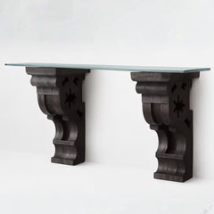 Tatvaacasa Carved Console Table with Glass Top