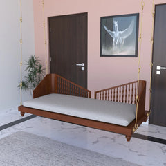 Wooden Swing with Spindle Backrest and Cushion
