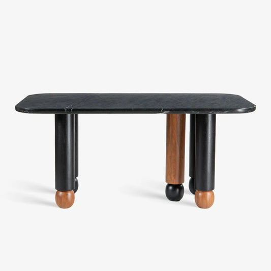 Tatvaacasa Contemporary Marble Top Dining Table with Solid Wood Cylindrical Legs