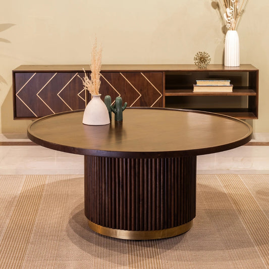 Tatvaacasa Gold Wooden Round Coffee Table