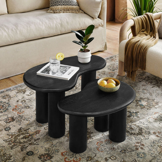 Mango Wood Nesting Coffee Table Set in Black
