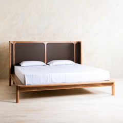 Tatvaacasa Solid Wood Bed with Headboard Panel & Matching Bedside Table