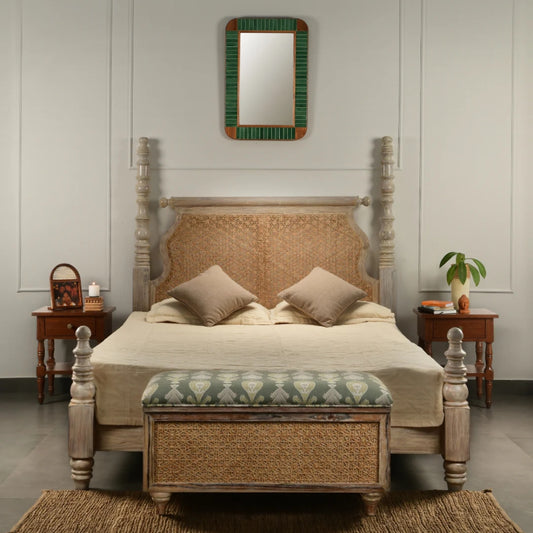 White Distressed Teak Wood Bed