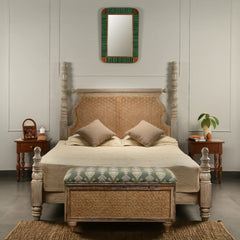 White Distressed Teak Wood Bed