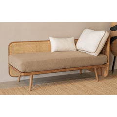 Modern Solid Wood Daybed with Cane Panel Back | Upholstered Lounge Bed
