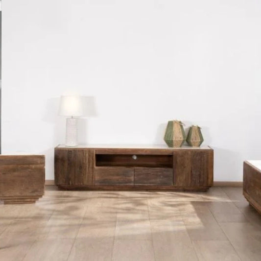 Tatvaacasa UrbanCraft Mango Wood & Metal TV Unit with Storage