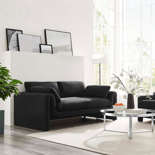 Tatvaacasa Boucle Fabric Sofa in Black