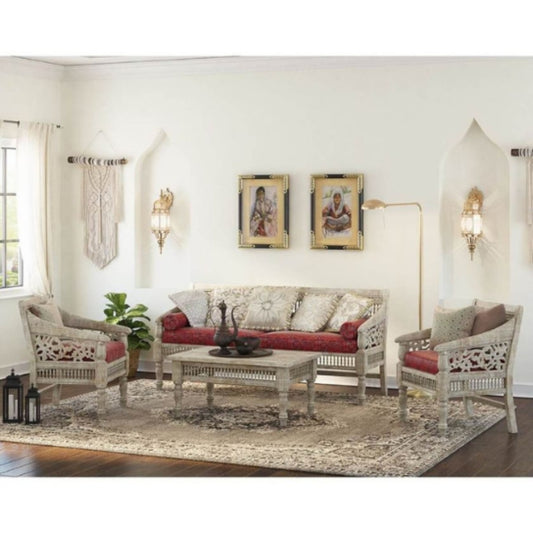 Solid Wood Hand Carved 4 Piece Living Sofa Set