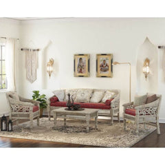 Solid Wood Hand Carved 4 Piece Living Sofa Set