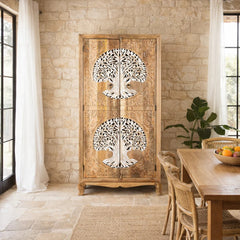 Hand Carved Mango Wood Wardrobe Tree Of Life