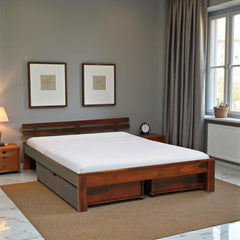 Solid Wood King Size Bed With Storage Drawers